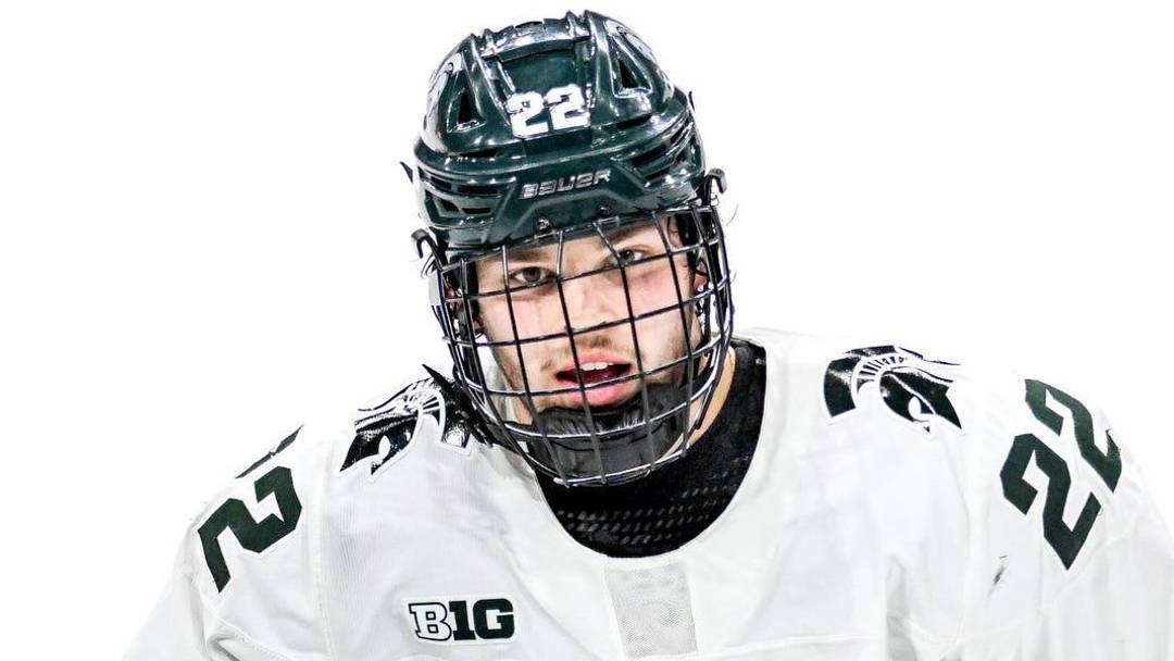 Michigan State's Isaac Howard celebrates his goal during the second period in the game against Ohio State on Saturday, Feb. 24, 2024, at Munn Arena in East Lansing.