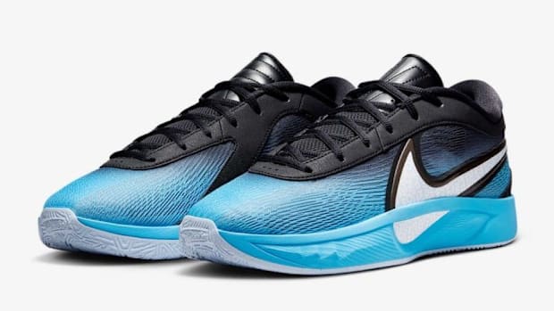 Giannis Antetokounmpo's black and blue Nike sneakers.