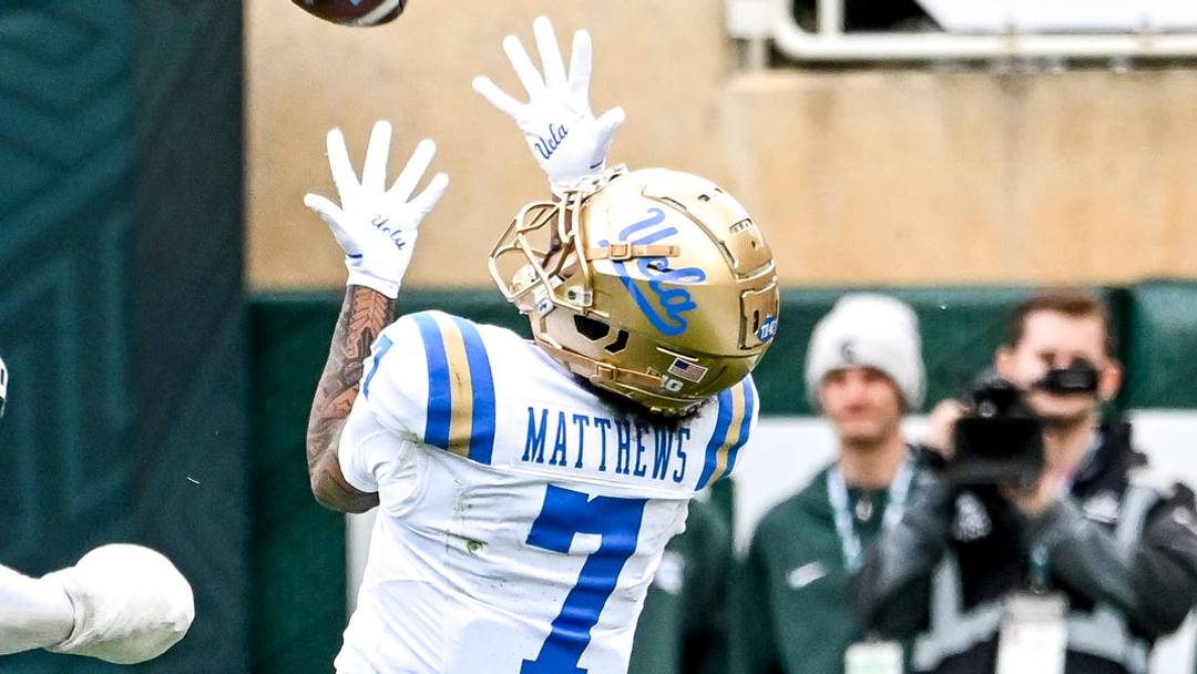 UCLA's Mikey Matthews, right, catches a pass as Michigan State's Dontavius Nash defends during the second quarter on Saturday, Oct. 11, 2025, at Spartan Stadium in East Lansing. UCLA's Mikey Matthews, right, catches a pass as Michigan State's Dontavius Nash defends during the second quarter on Saturday, Oct. 11, 2025, at Spartan Stadium in East Lansing.