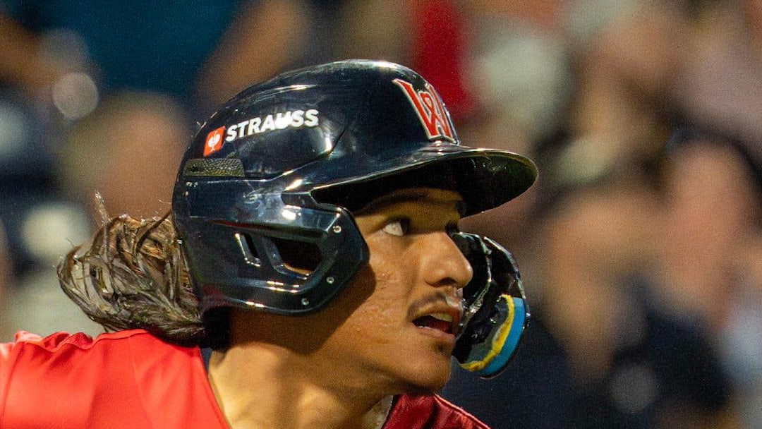 Worcester center fielder Jhostynxon Garcia hits a three-run double in the sixth inning against Lehigh Valley at Polar Park July 29.