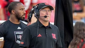 Nebraska offensive coordinator Dana Holgorsen observes the action against Akron.