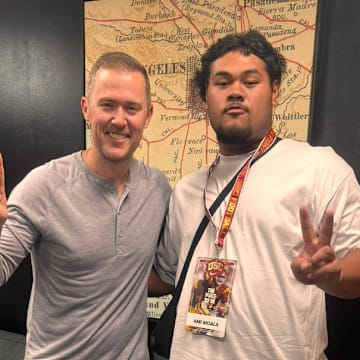 Lincoln Riley (left) and Viliami Moala (right)