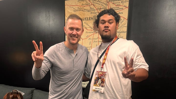 Lincoln Riley (left) and Viliami Moala (right)