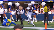 Colts wide receiver Adonai Mitchell fumbled before scoring a touchdown against the Rams.