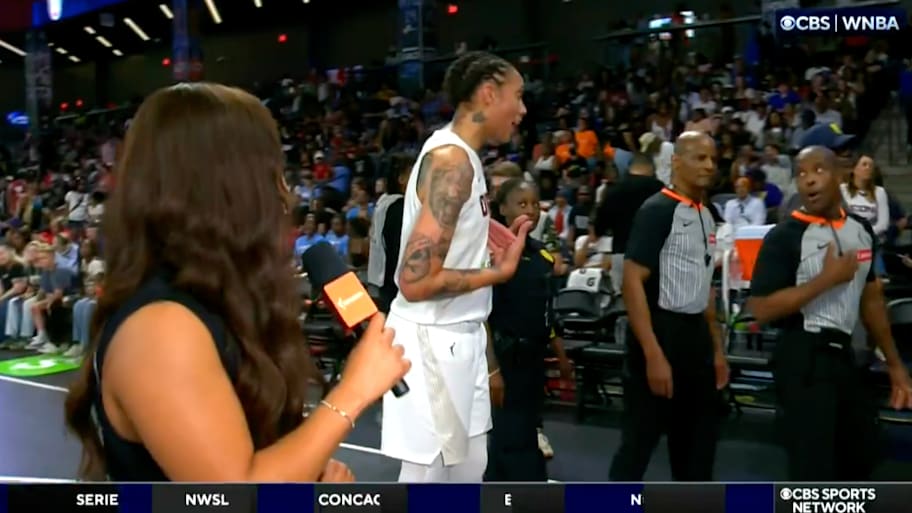 Brittney Griner could be heard cursing at the refs during this awkward interview.  | @CBS