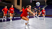 Arizona warms up for its match against Kansas State