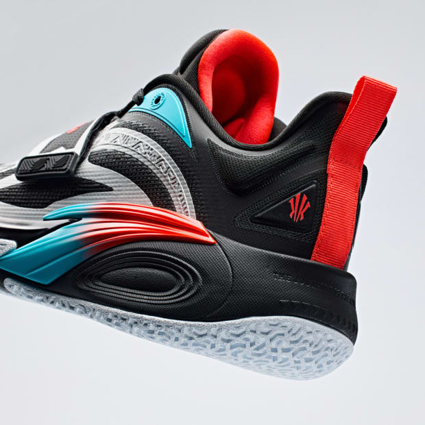 Kyrie Irving's black, blue, and red ANTA sneakers.