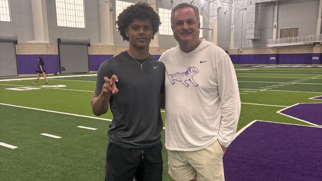 Brice McCurdy and TCU head coach Sonny Dykes
