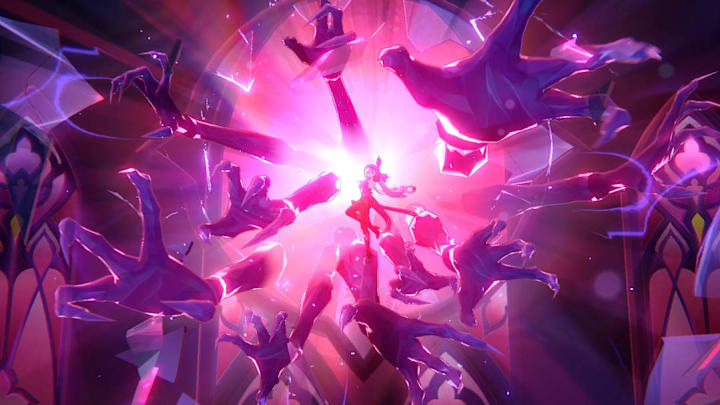 Honkai: Star Rail screenshot of Black Swan summoning crystal hands.