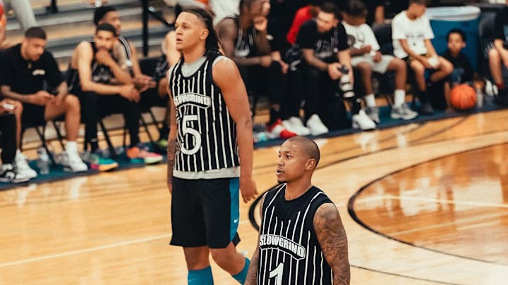 Orlando Magic forward Paolo Banchero (left) and Isaiah Thomas (right) during Thomas' annual "ZekeEnd" event earlier this summer.