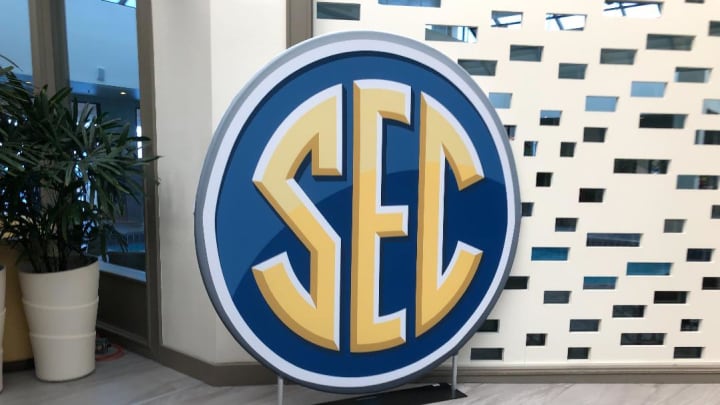 The SEC logo in the hallway at the Hilton Sandestin in Destin, Fla. on Tuesday May 31, 2022 at the annual SEC spring meetings.