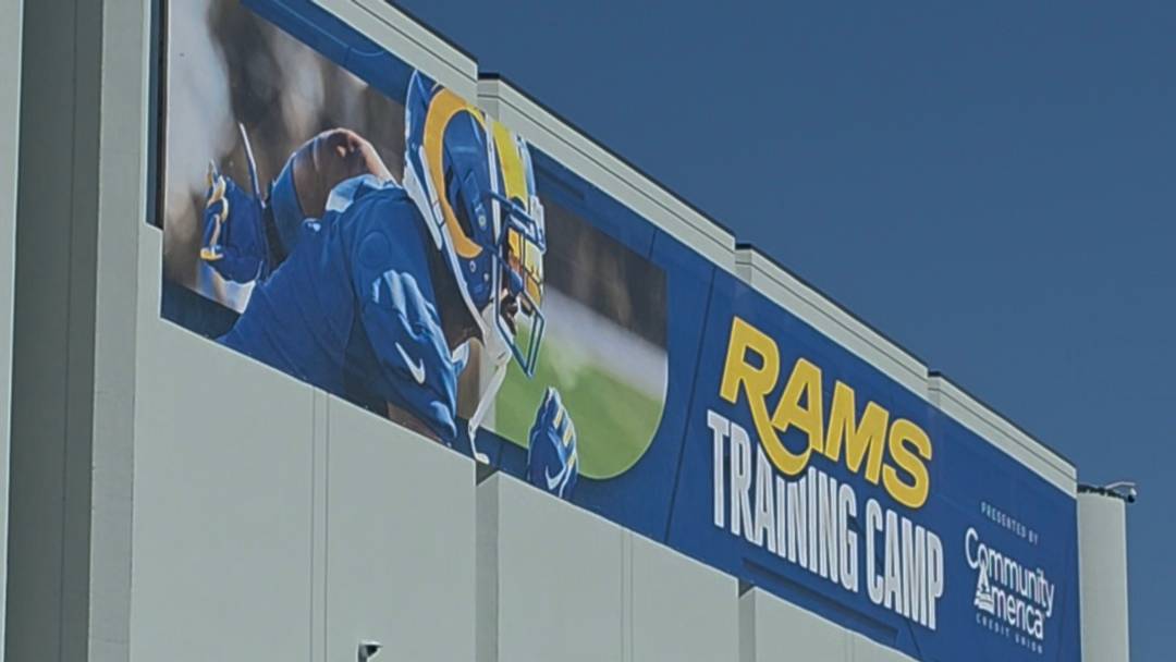 Rams Training Camp sign is displayed at Loyola Marymount University
