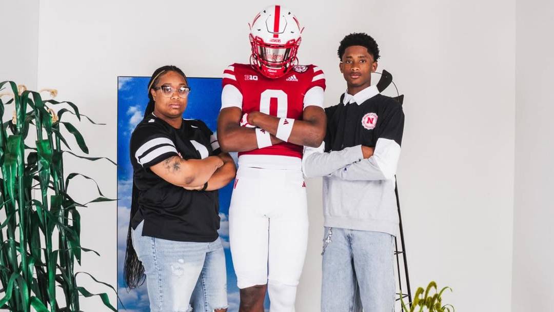 Five-star tight end Ahmad Hudson with his family during his official visit to Nebraska over the weekend of June 5. 