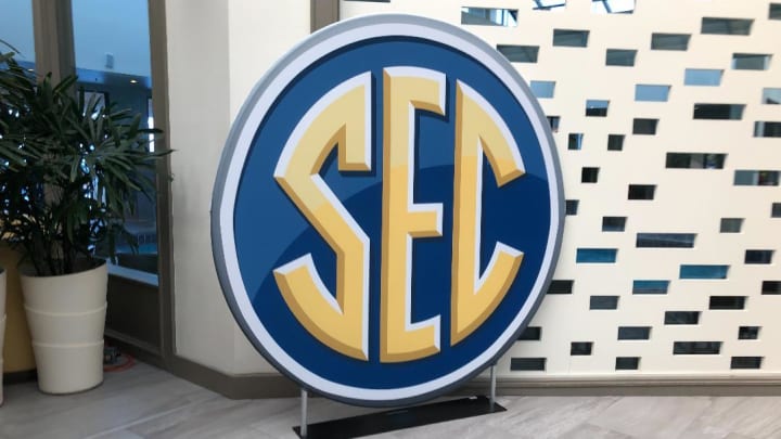 The SEC logo in the hallway at the Hilton Sandestin in Destin, Fla. on Tuesday May 31, 2022 at the annual SEC spring meetings.