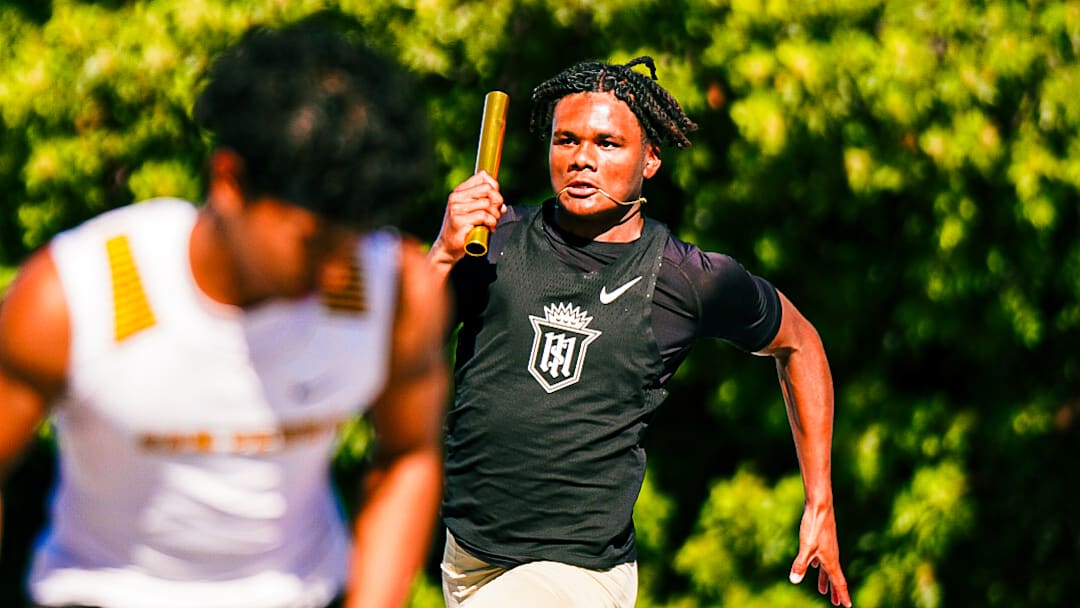 Servite sophomore Kamil Pelovello runs the third leg during the Friars’ historic 39.82 4x100 relay — the first sub-40 performance in California history and new U.S. No. 1. They went on to improve their state record to 39.70 at the Arcadia Invitational, 4th best time for a program in US High school history.