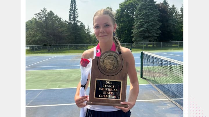 Gabriella Fleming of Cedar Rapids Xavier won her second Class 1A Iowa girls state tennis championship on Saturday. Gabriella Fleming of Cedar Rapids Xavier won her second Class 1A Iowa girls state tennis championship on Saturday.