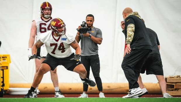 Washington Commanders rookie left tackle Brandon Coleman. 