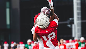 Dane Key catches a heavily contested pass during fall camp. 