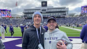 Bryson Dossett and Kansas State Outside Linebackers Coach David Orloff before the Wildcats face the Texas Tech Red Raiders last Saturday.