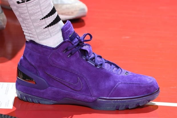 LeBron James' purple Nike sneakers.