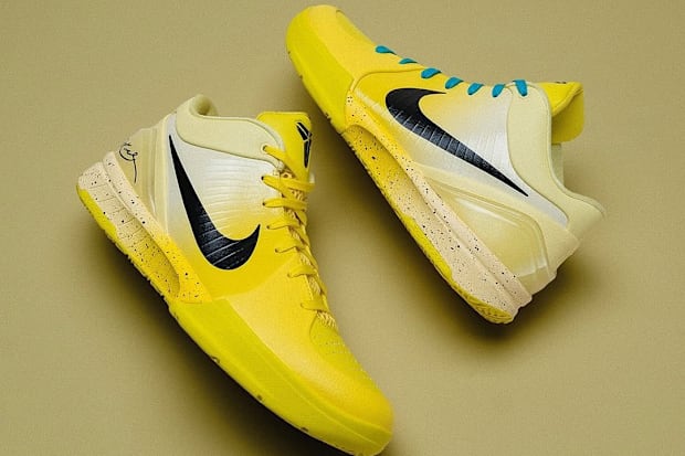 Yellow and black Nike Kobe sneakers.