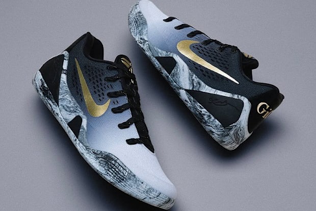 Black and gold Nike Kobe sneakers.