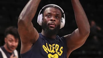 Apr 10, 2022; Brooklyn, New York, USA;  Indiana Pacers guard Lance Stephenson (6) takes warmups prior to the game against the Brooklyn Nets at Barclays Center. Mandatory Credit: Wendell Cruz-Imagn Images