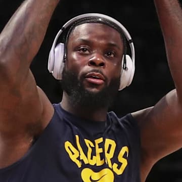 Apr 10, 2022; Brooklyn, New York, USA;  Indiana Pacers guard Lance Stephenson (6) takes warmups prior to the game against the Brooklyn Nets at Barclays Center. Mandatory Credit: Wendell Cruz-Imagn Images