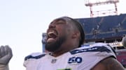 Seattle Seahawks defensive end Leonard Williams reacts after a game against the Tennessee Titans.