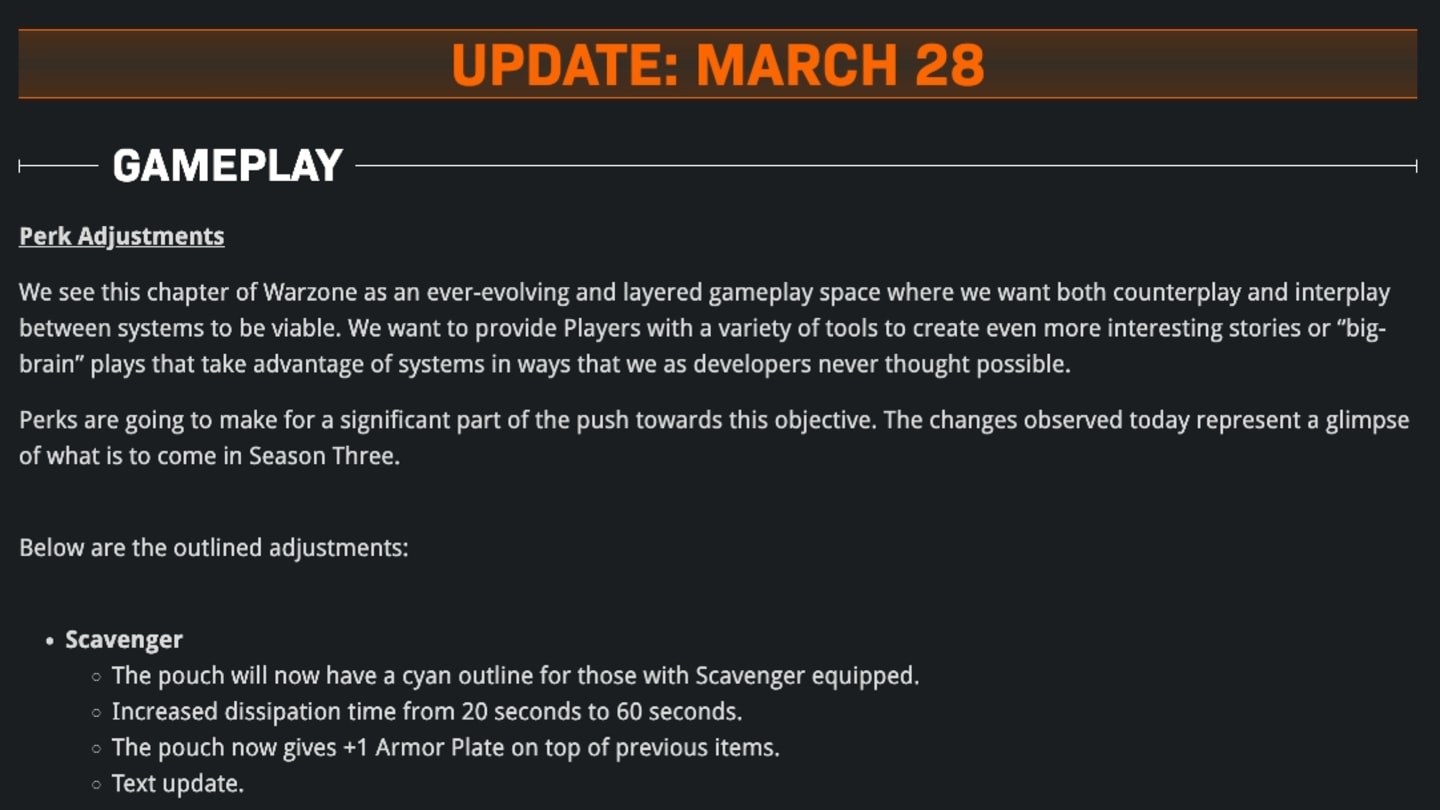 Raven Software amends lack of notice on five perks in COD Warzone