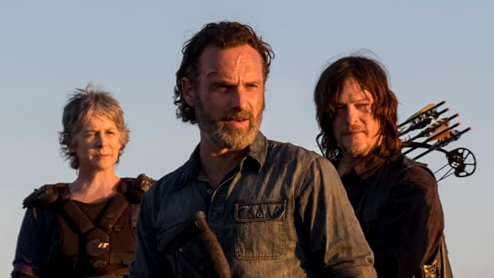 Melissa McBride as Carol Peletier, Andrew Lincoln as Rick Grimes, Norman Reedus as Daryl Dixon - The Walking Dead Season 8, Episode 16 
