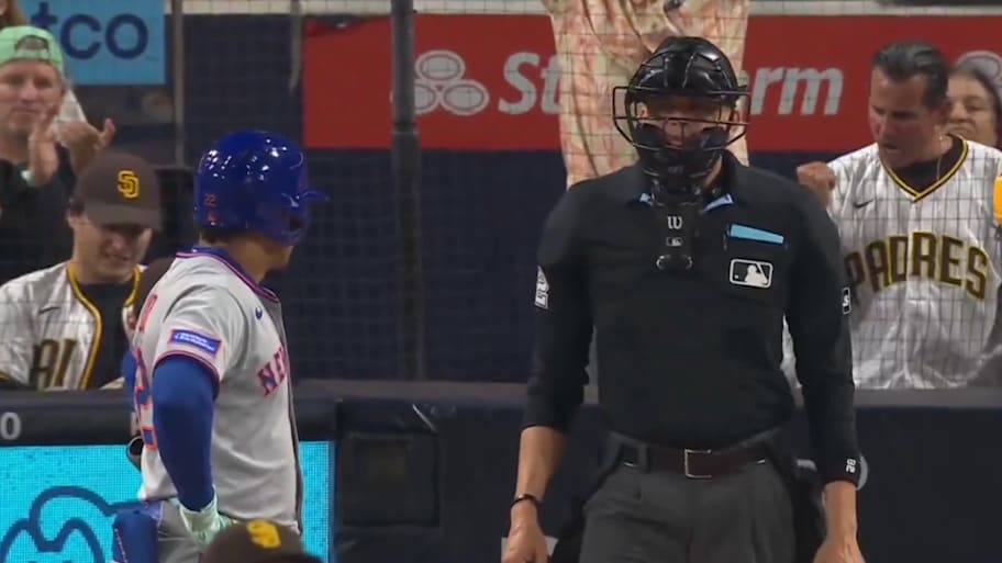 Juan Soto was rightfully not happy with the strike three call by  Emil Jimenez in this pivotal at-bat.  | @SNY