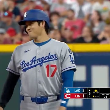 Elly De La Cruz and Shohei Ohtani shared a nice moment during Monday night's Dodgers-Reds game.