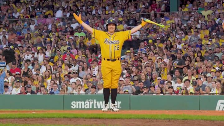 Fans at Fenway Park booed this fan for what he did to Brock Holt during Saturday's Savannah Bananas game. Fans at Fenway Park booed this fan for what he did to Brock Holt during Saturday's Savannah Bananas game.