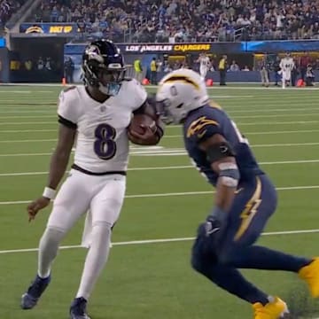 Lamar Jackson scores a rushing touchdown on Monday Night Football.