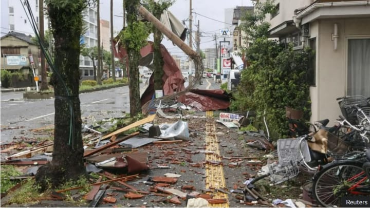 City street full of debris after the devastation of Typhoon Shanshan.