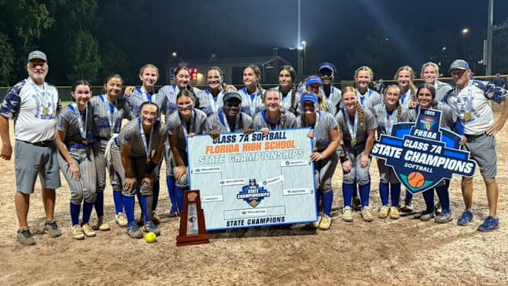 Wellington High's softball team defeated Hagerty, 6-5, in eight innings to win the Class 7A state championship on Saturday. It was the Wolverines' first state title.