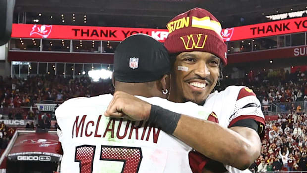 Washington Commanders quarterback Jayden Daniels and receiver Terry McLaurin.