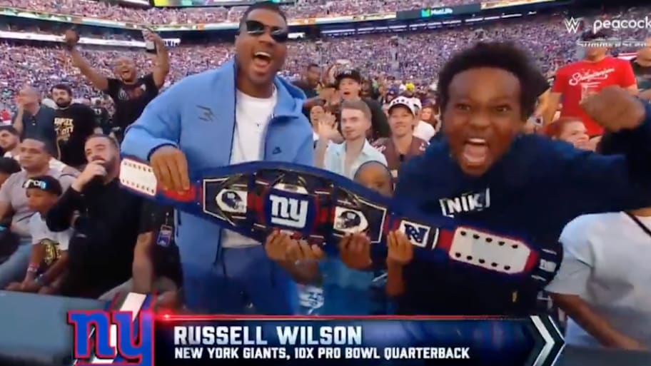 Russell Wilson took in WWE's SummerSlam at MetLife Stadium on Sunday night.  | @Peacock