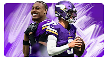 Minnesota Vikings WR Justin Jefferson (L) and QB J.J. McCarthy (R)
