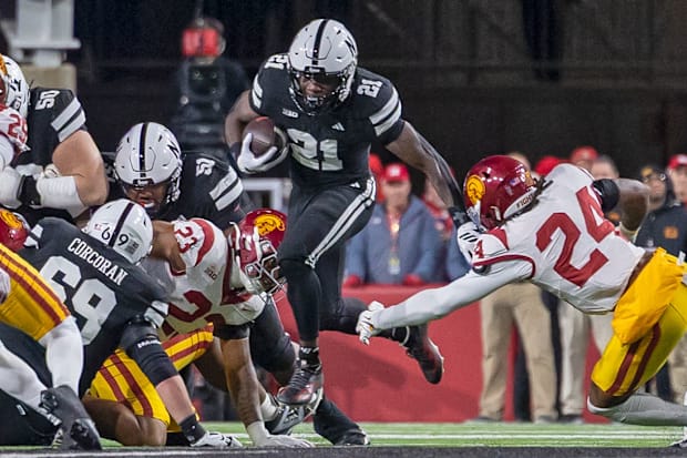 Nebraska running back Emmett Johnson rushes against USC.
