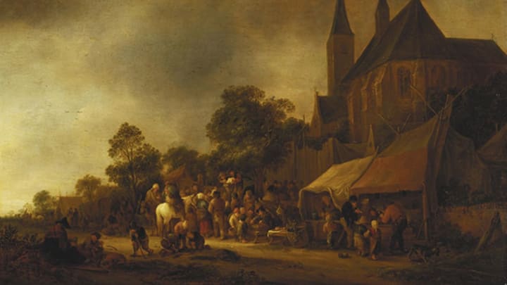 ‘A Village Fair, with a Church behind,’ by Isack van Ostade