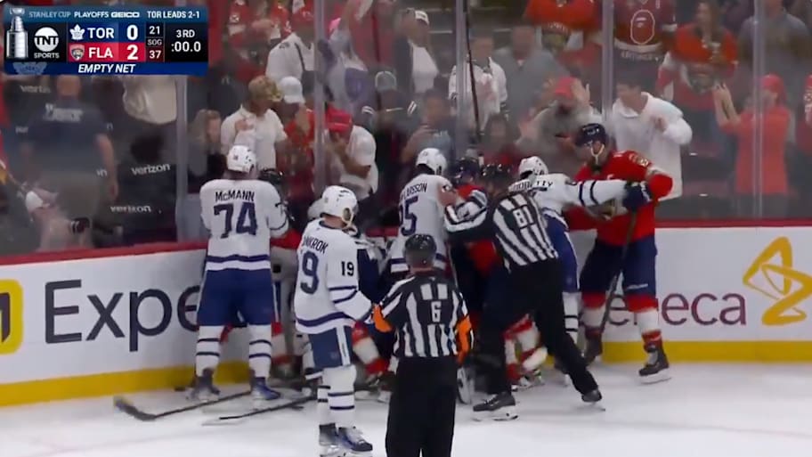 Sunday night's Game 4 of the Maple Leafs-Panthers series ended with quite a scrum.  | @TNT