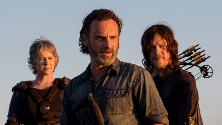 Melissa McBride as Carol Peletier, Andrew Lincoln as Rick Grimes, Norman Reedus as Daryl Dixon - The Walking Dead _ Season 8, Episode 16 - Photo Credit: Gene Page/AMC