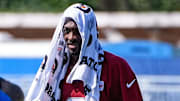 Detroit Lions quarterback Hendon Hooker (2) walks off the field after practice during training camp 
