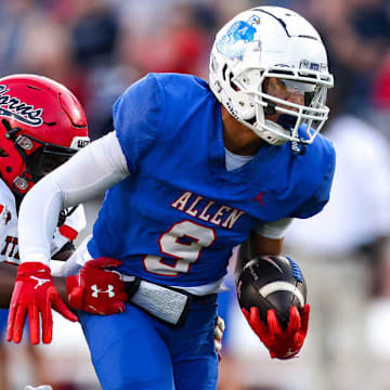 Allen junior Brett Holloway Jr. evades Cedar Hill's Carlos Porter in a 42-14 Allen win on Friday, Sept. 6, 2024.