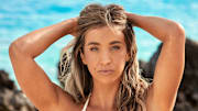 Katie Austin was photographed by Ben Watts in Bermuda. Swimsuit by Lybethras.