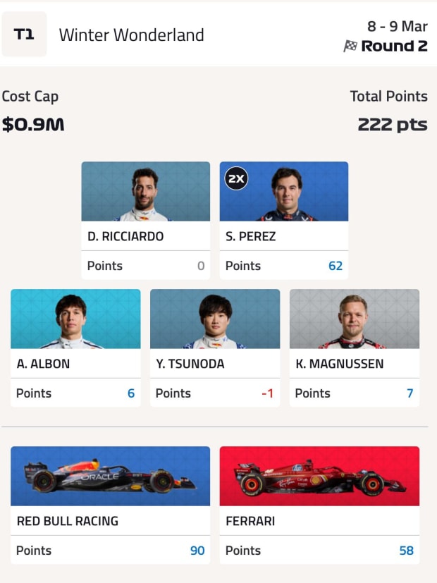 Laura Winter rose to the top of the F1 Live league by selecting Sergio Perez, Red Bull, and Ferrari to mount an early lead.