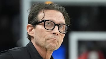 Atlanta Hawks head coach Quin Snyder looks on against the Minnesota Timberwolves.