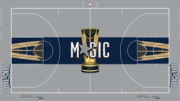 The 2023-24 NBA In-Season Tournament court design for the Orlando Magic.